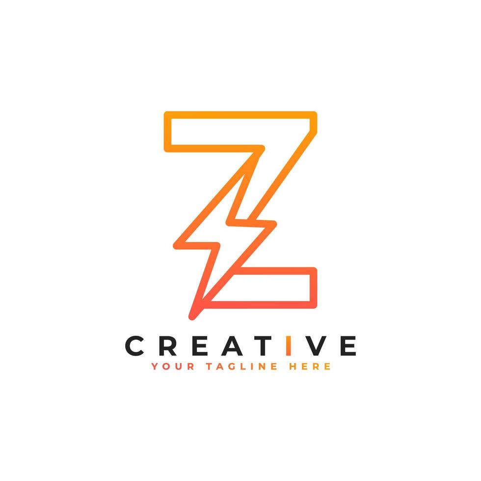 Initial Letter Z Logo With Lighting Thunder Bolt in Linear Style. Alphabet Suitable for Fast, Power, Flash, Electric, Identity, Moving and Speed. vector