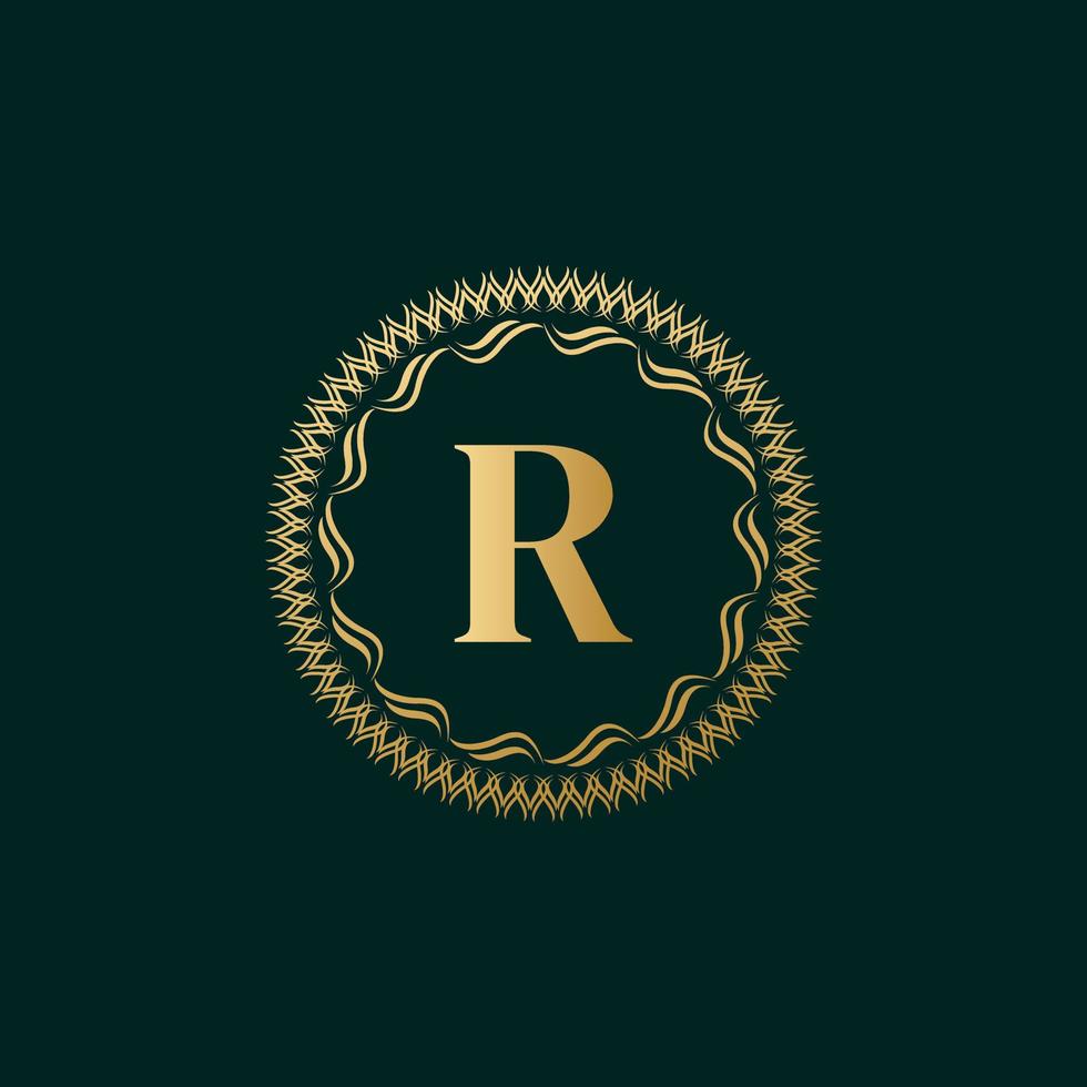 Emblem Letter R Weaving Circle Monogram Graceful Template. Simple Logo Design for Luxury Crest, Royalty, Business Card, Boutique, Hotel, Heraldic. Calligraphic Vintage Border. Vector Illustration