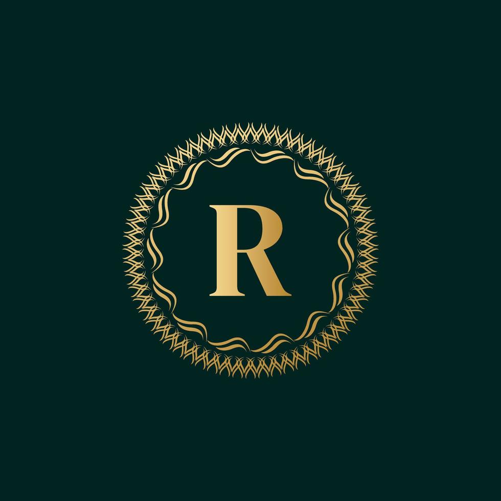 Emblem Letter R Weaving Circle Monogram Graceful Template. Simple Logo Design for Luxury Crest, Royalty, Business Card, Boutique, Hotel, Heraldic. Calligraphic Vintage Border. Vector Illustration