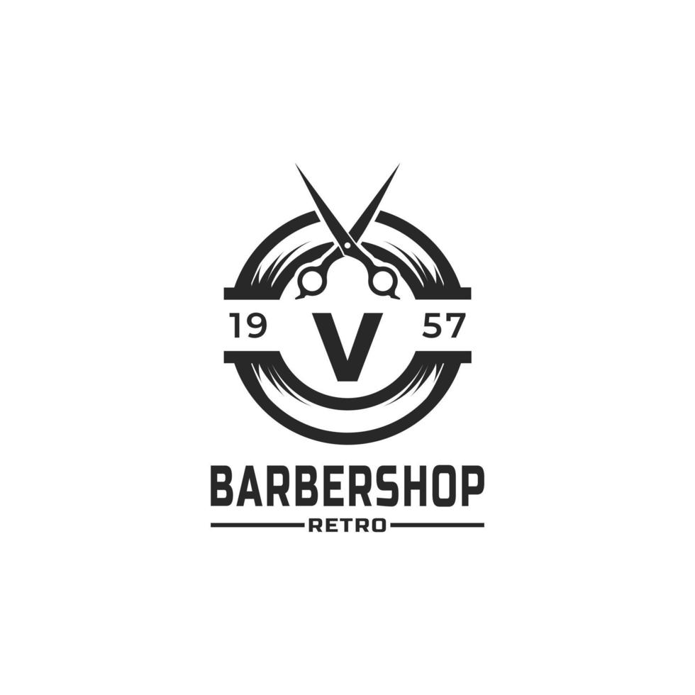 inspiración para el diseño de la insignia y el logotipo de la barbería vintage de la letra v vector