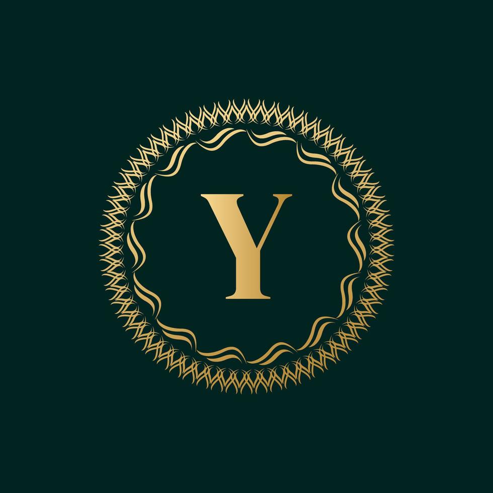 Emblem Letter Y Weaving Circle Monogram Graceful Template. Simple Logo Design for Luxury Crest, Royalty, Business Card, Boutique, Hotel, Heraldic. Calligraphic Vintage Border. Vector Illustration