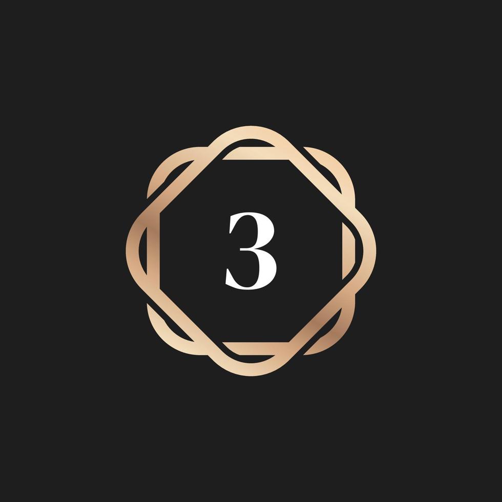 Number 3 Logo Icon with Pattern Vector Element