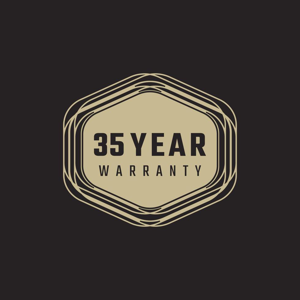 35 Year Anniversary Warranty Celebration with Golden Color for Celebration Event, Wedding, Greeting card, and Invitation Isolated on Black Background vector