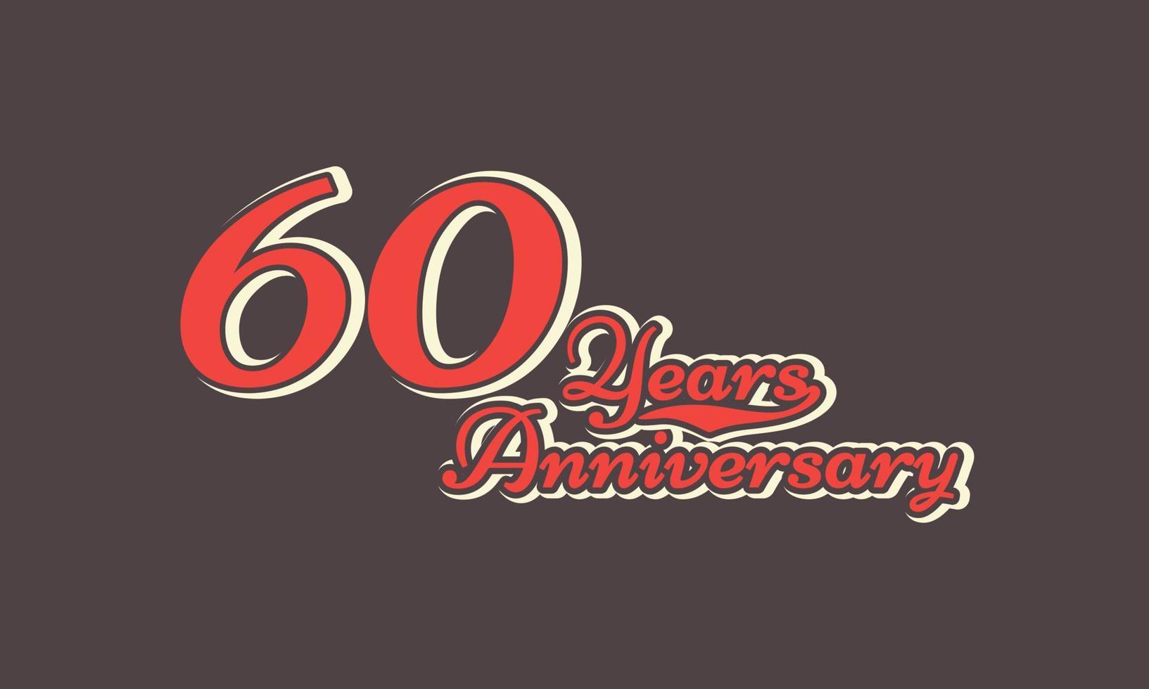 Celebración del aniversario de 60 años nostálgica con escritura a mano en estilo retro vintage para eventos de celebración, bodas, tarjetas de felicitación e invitaciones aisladas en antecedentes marrones vector