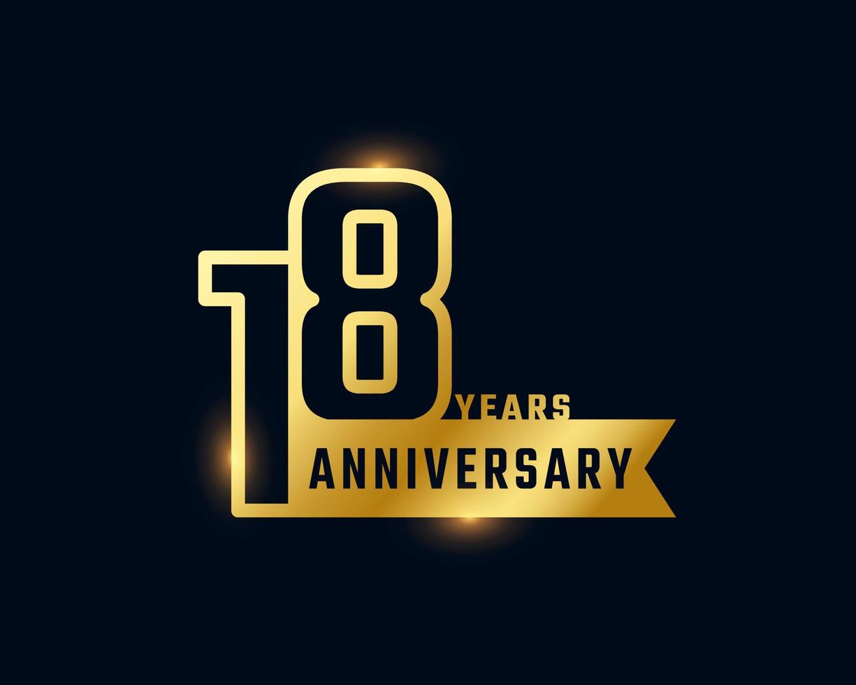 18 Year Anniversary Celebration with Shiny Outline Number Golden Color for Celebration Event, Wedding, Greeting card, and Invitation Isolated on Dark Background vector
