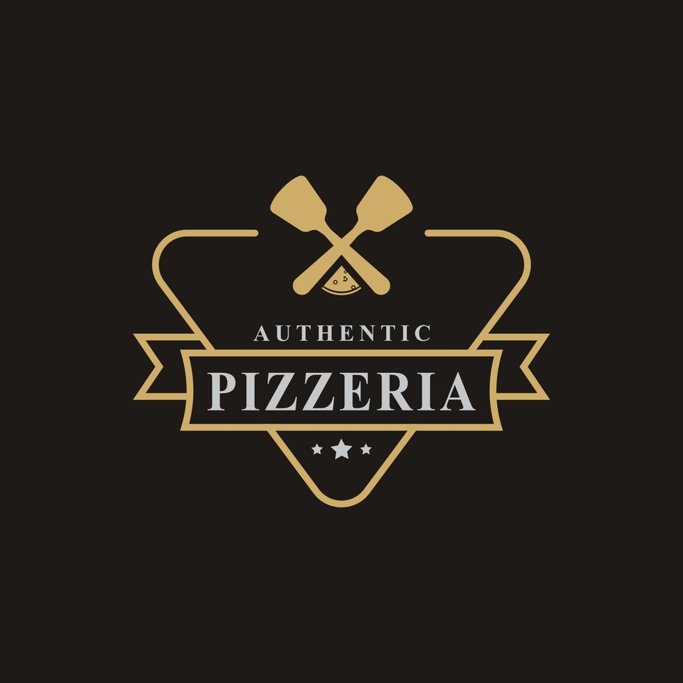 insignia retro vintage para espátula pizza pizzería logo emblema diseño símbolo vector