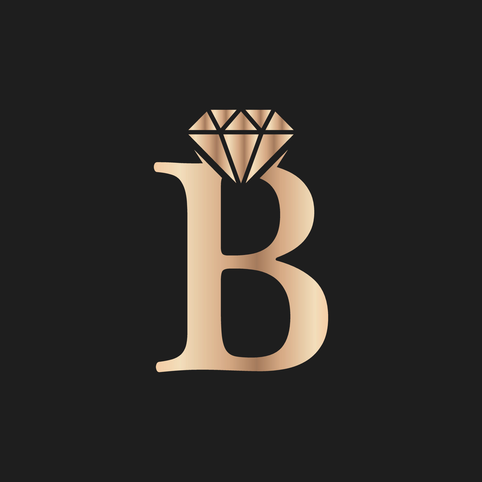 Golden Letter Luxury B with Diamond Symbol. Premium Diamond Logo Design