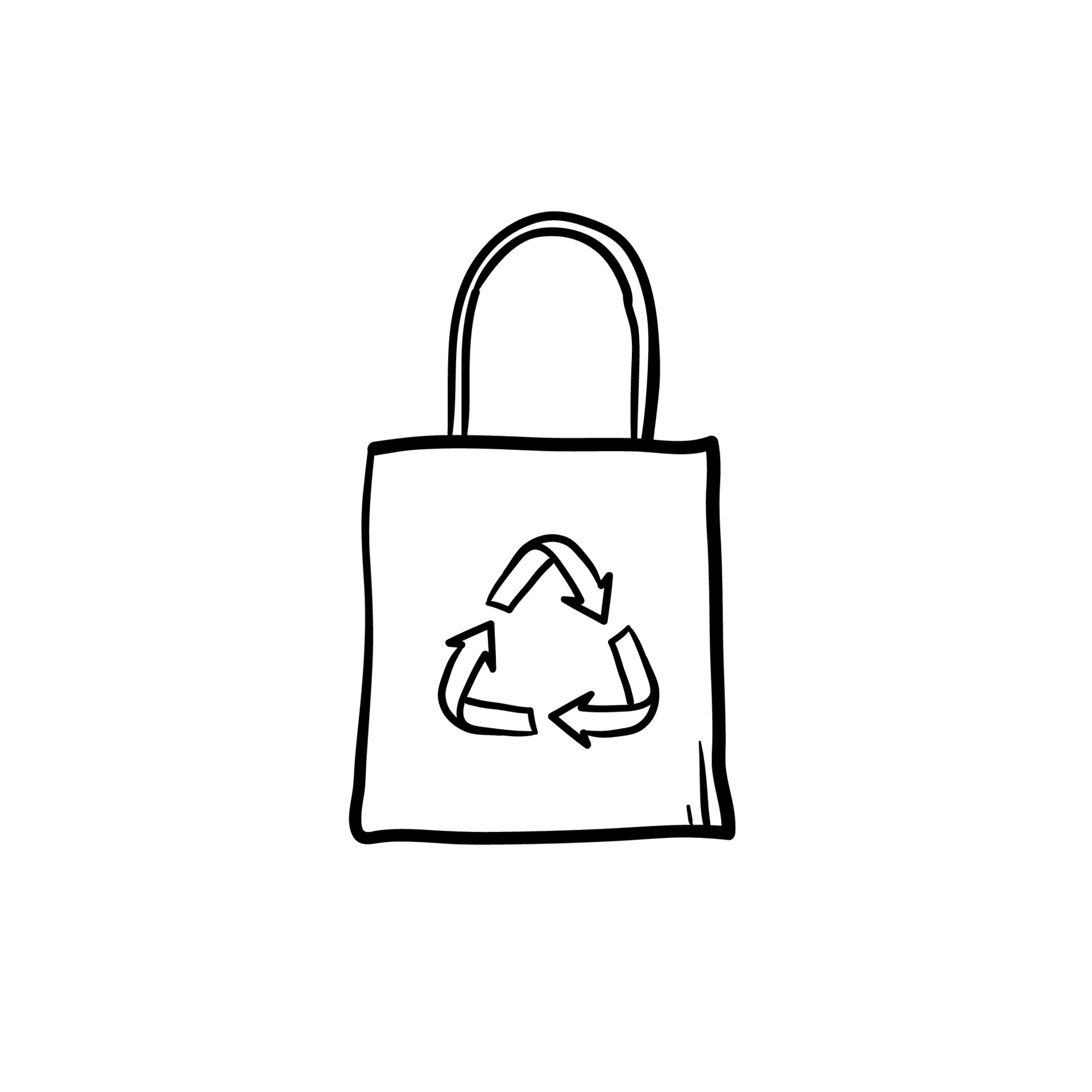 empty bags and recycling symbol with hand drawn doodle style