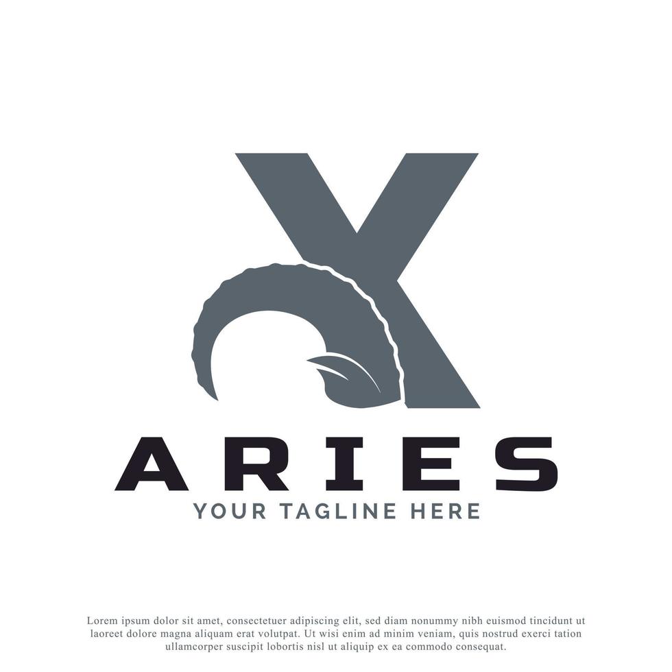 Initial Letter X with Goat Ram Sheep Horn for Aries Logo Design Inspiration. Animal Logo Element Template vector