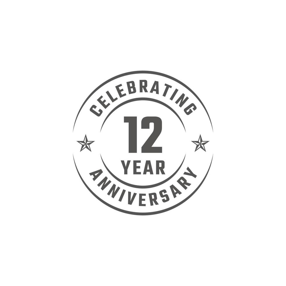 12 Year Anniversary Celebration Emblem Badge with Gray Color for Celebration Event, Wedding, Greeting card, and Invitation Isolated on White Background vector