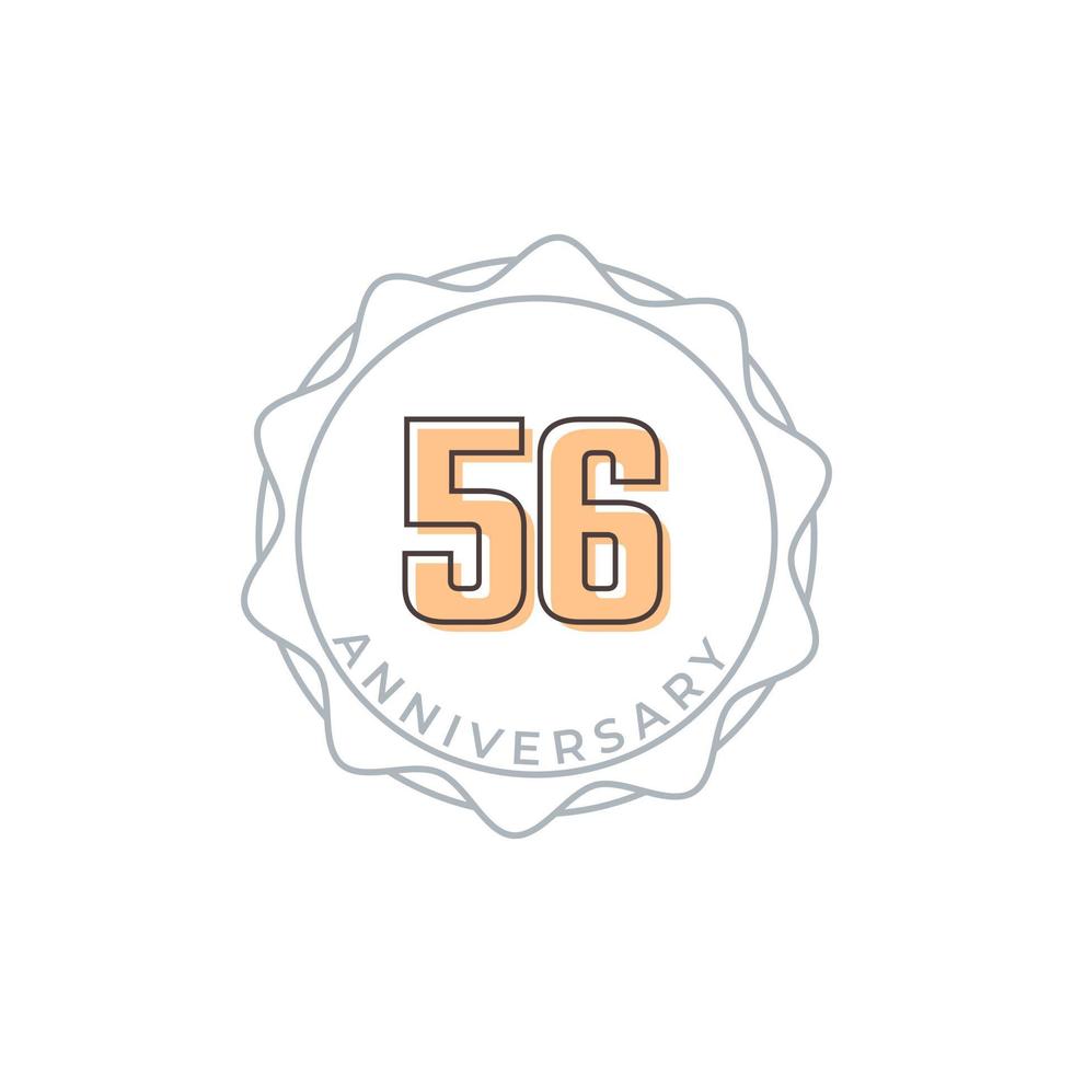 Insignia de vector de celebración de aniversario de 56 años. saludo de feliz aniversario celebra ilustración de diseño de plantilla