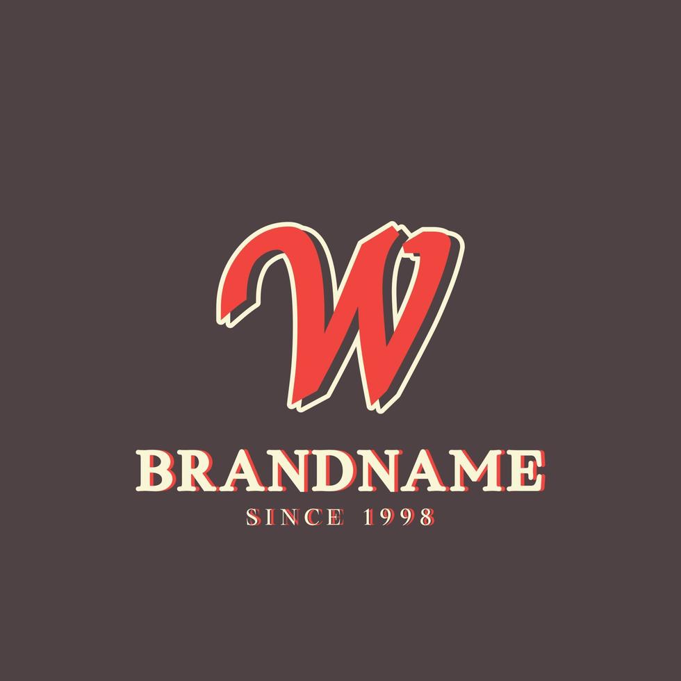 logotipo retro de la letra w en estilo occidental vintage con doble capa. utilizable para fuentes vectoriales, etiquetas, carteles, etc. vector