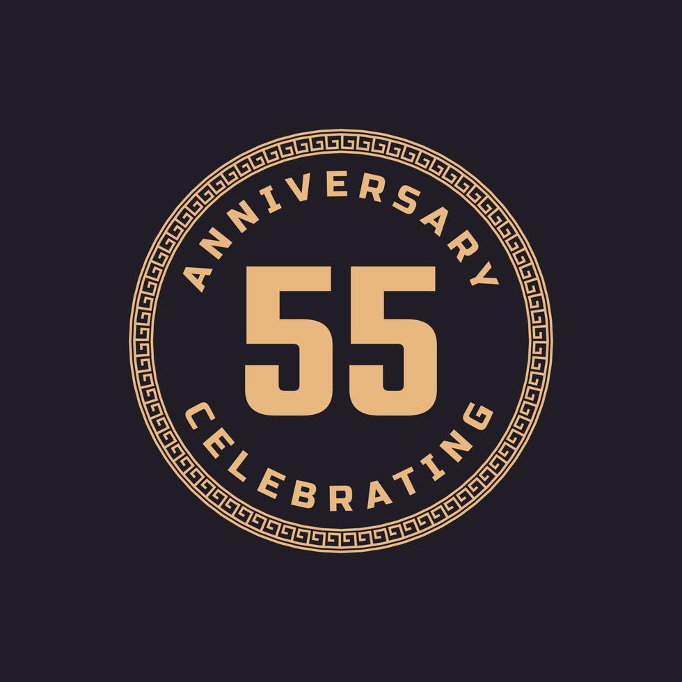 Vintage Retro 55 Year Anniversary Celebration with Circle Border Pattern Emblem. Happy Anniversary Greeting Celebrates Event Isolated on Black Background vector