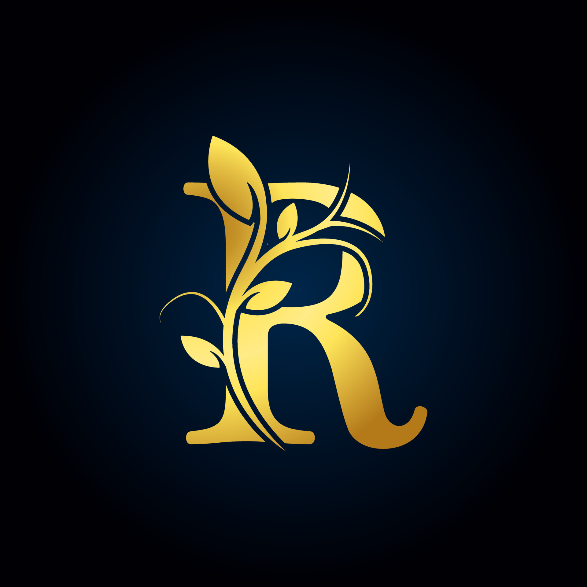 Elegant R Luxury Logo. Golden Floral Alphabet Logo with Flowers Leaves ...