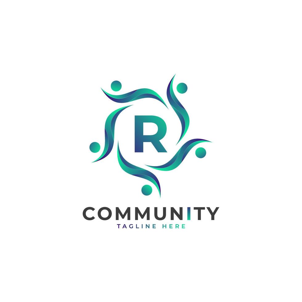 Community Initial Letter R Connecting People Logo. Colorful Geometric Shape. Flat Vector Logo Design Template Element.