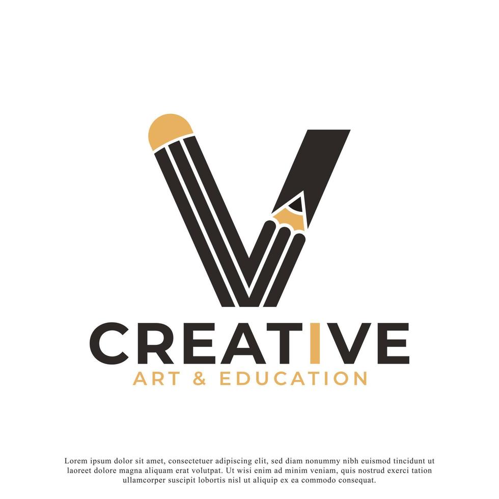 Initial Letter V with Pencil Logo Design Icon Template Element vector