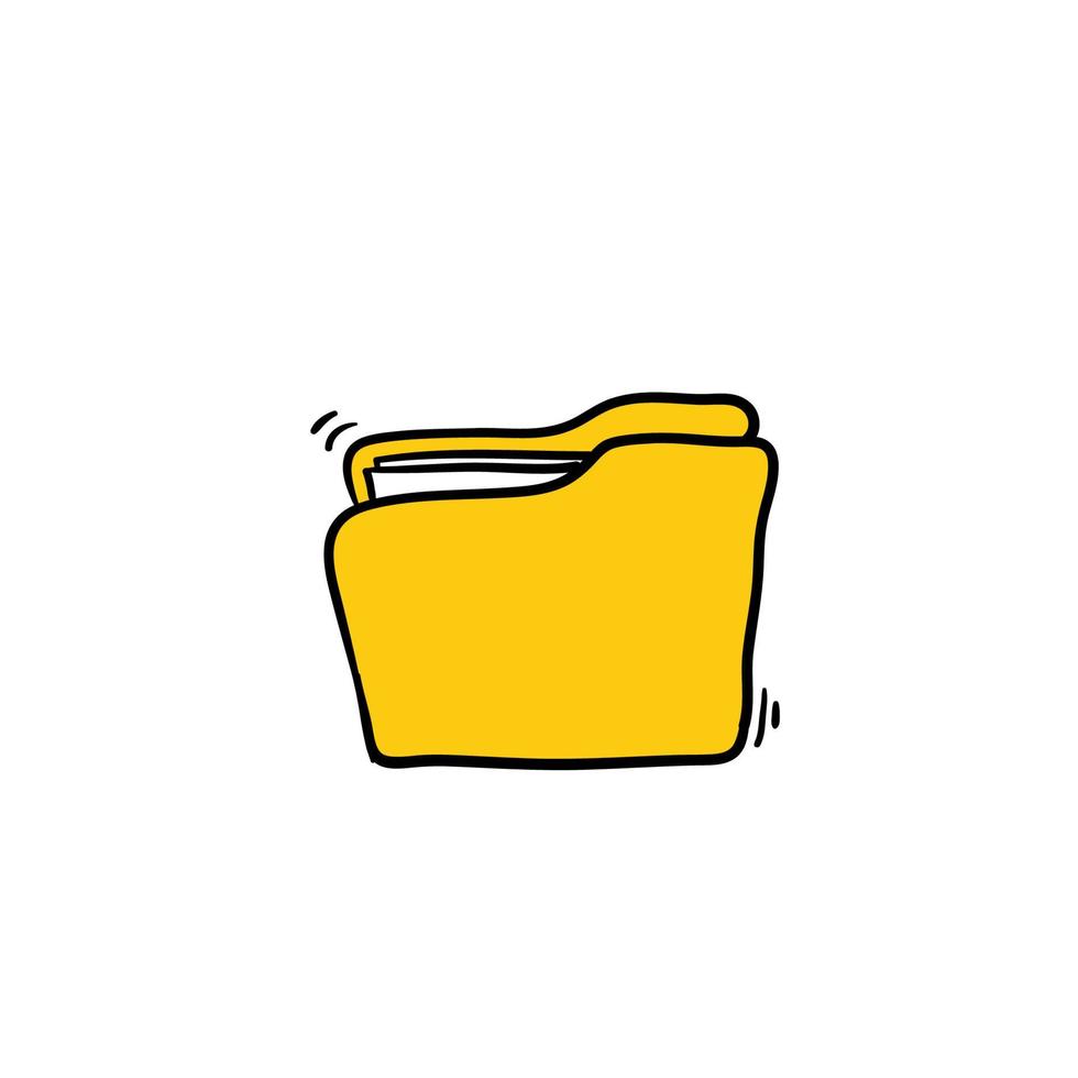 open folder icon. Folder with documents on white background with hand drawn doodle cartoon line art style vector