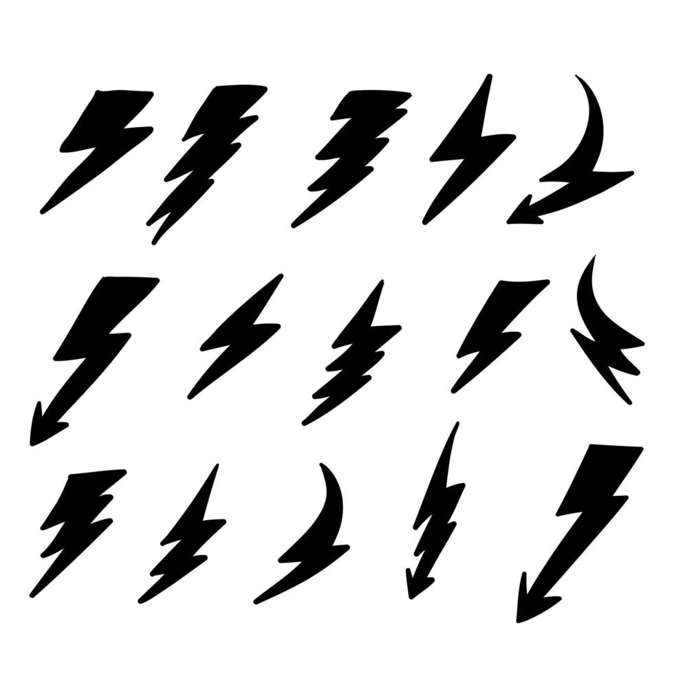 Set Lightning bolt. Thunderbolt, lightning strike. doodle hand drawn