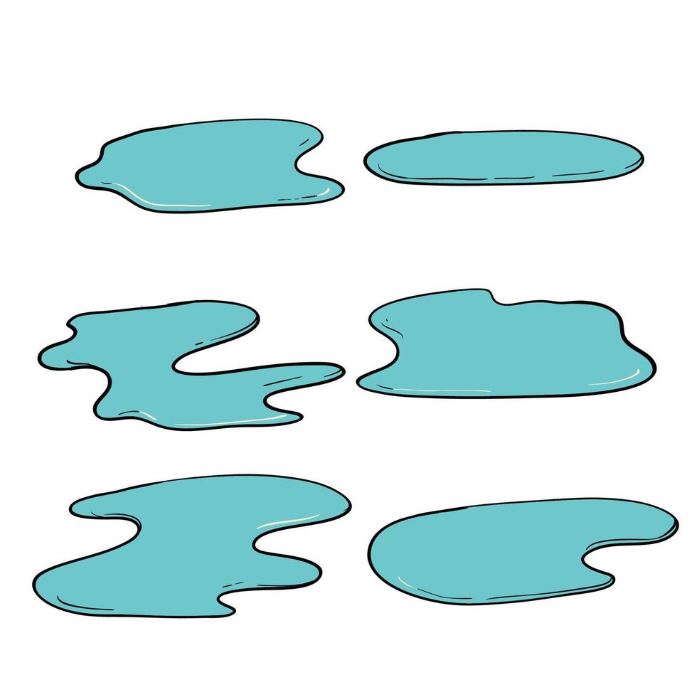 ilustración de diseño de vector de charco de agua con estilo de dibujos animados de fideos dibujados a mano aislado sobre fondo blanco