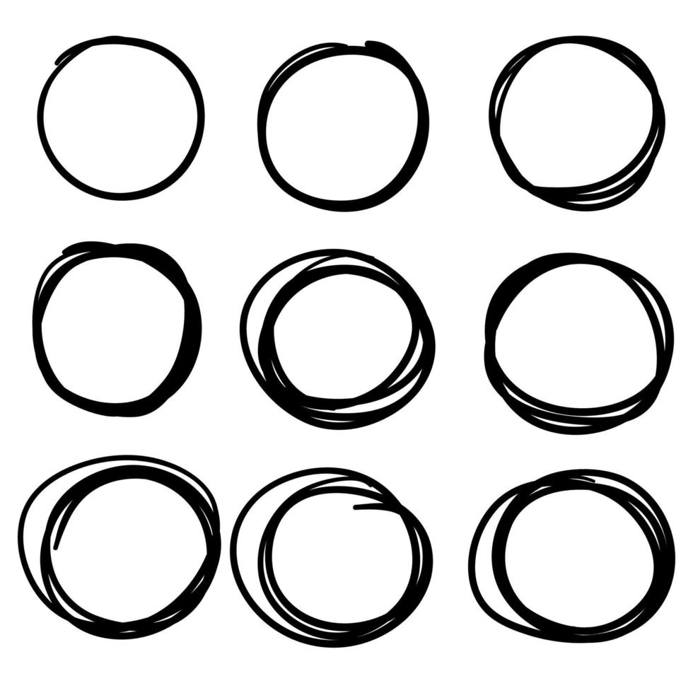 collection of Hand drawn circle line sketch. Vector circular scribble doodle round circles for message note mark design element. Pencil or pen graffiti bubble or ball draft illustration.isolated