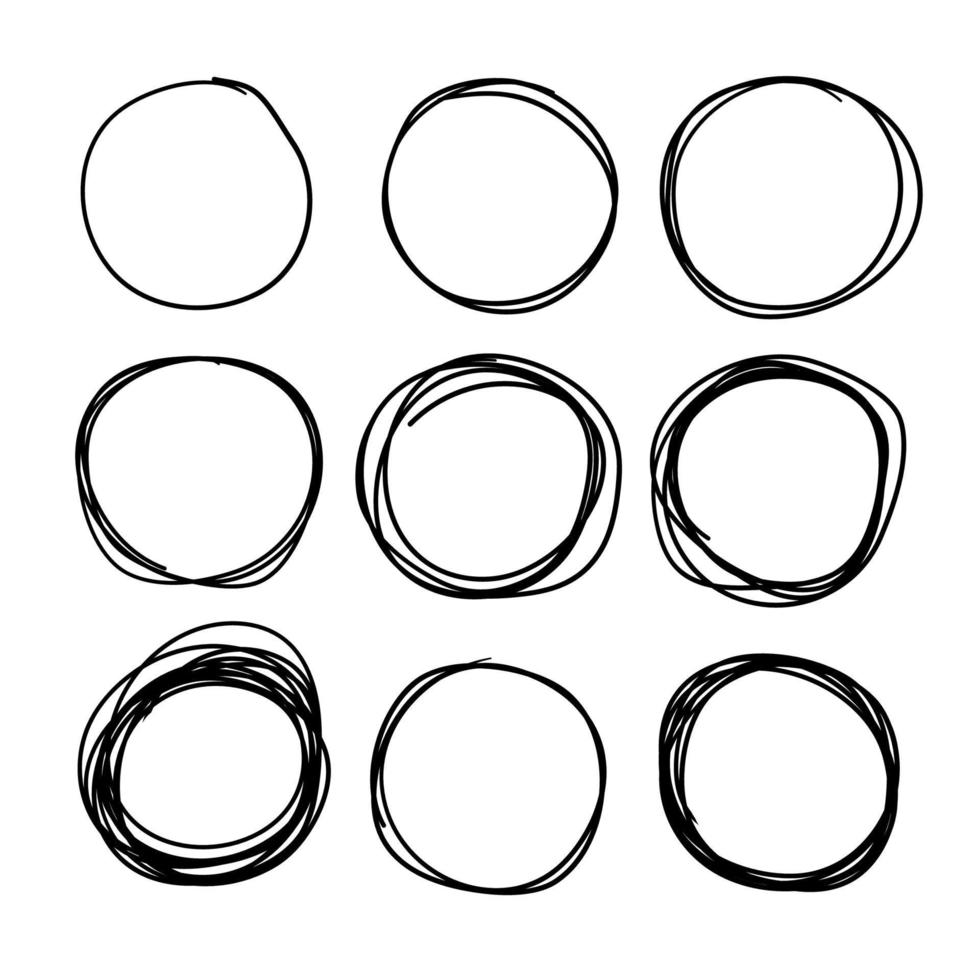 collection of Hand drawn circle line sketch. Vector circular scribble doodle round circles for message note mark design element. Pencil or pen graffiti bubble or ball draft illustration.isolated