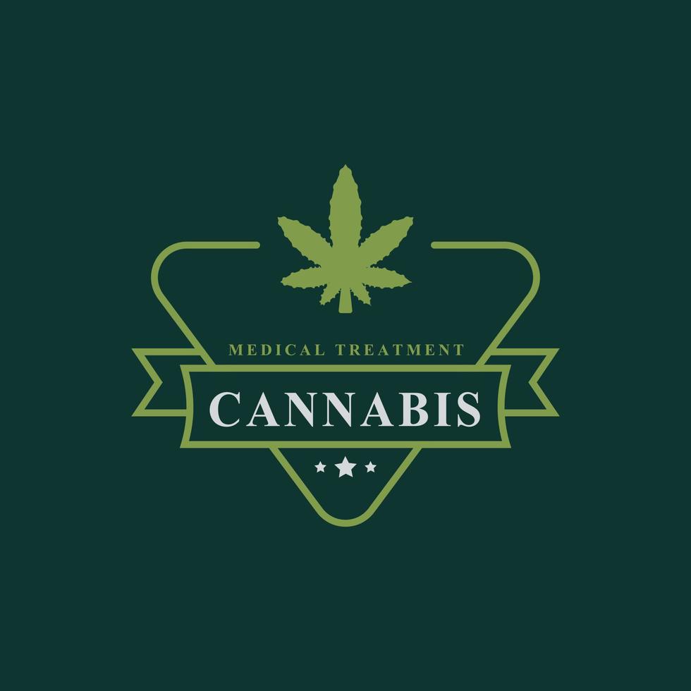 insignia retro vintage para marihuana hoja de marihuana cannabis cáñamo thc cbd salud y terapia médica logo emblema diseño símbolo vector