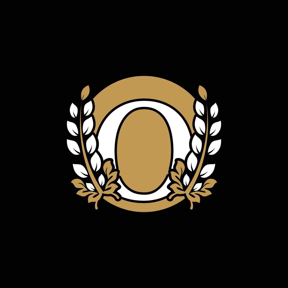 Initial Letter O Linked Monogram Golden Laurel Wreath with Circle Logo. Graceful Design for Restaurant, Cafe, Brand name, Badge, Label, luxury identity vector