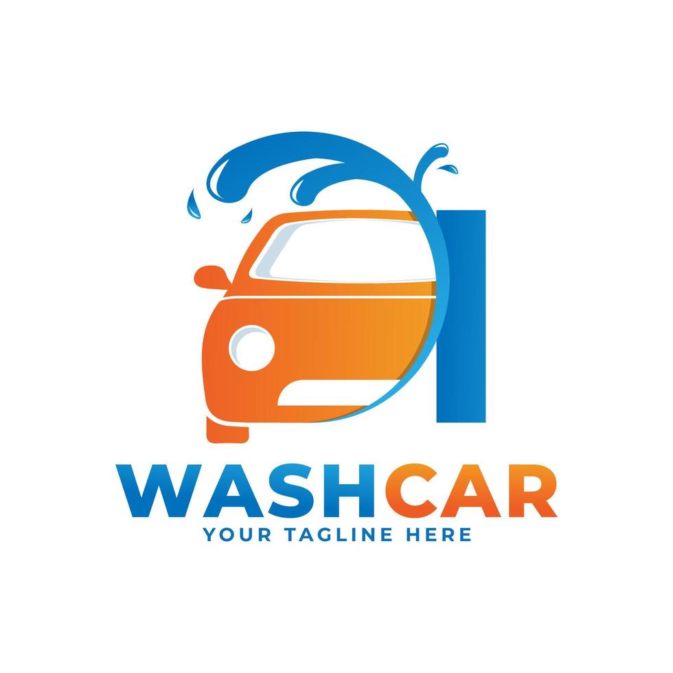 Letter I with Car Wash Logo, Cleaning Car, Washing and Service Vector Logo Design.