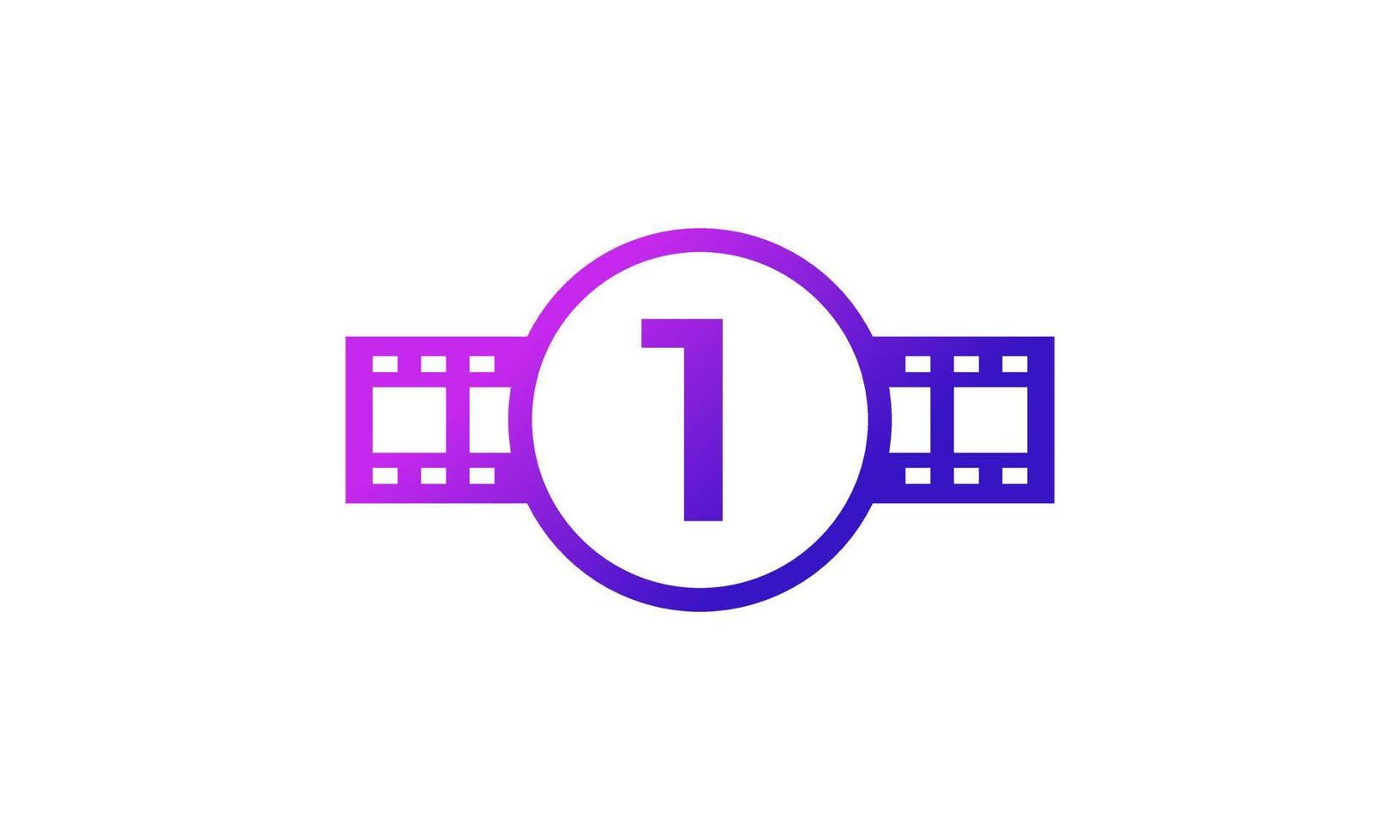 círculo número 1 con rayas de carrete tira de película para película estudio de producción de cine inspiración de logotipo vector