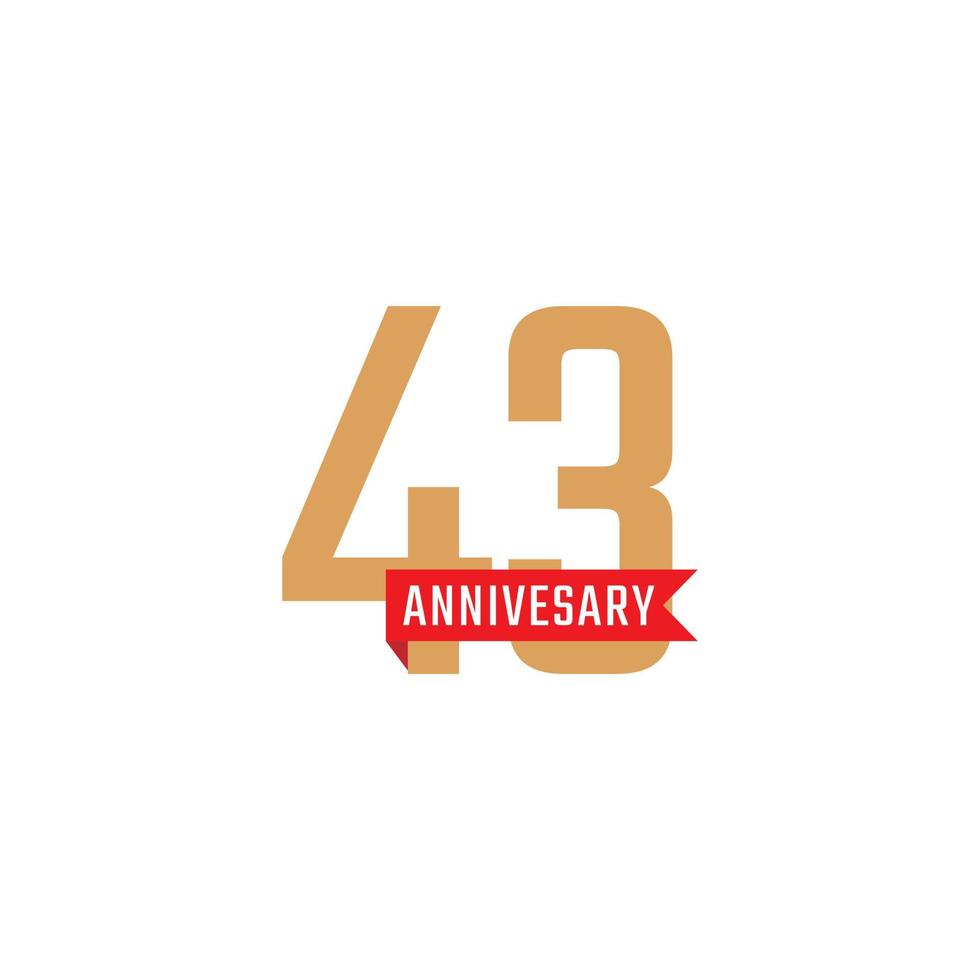 43 Year Anniversary Celebration with Red Ribbon Vector. Happy Anniversary Greeting Celebrates Template Design Illustration vector