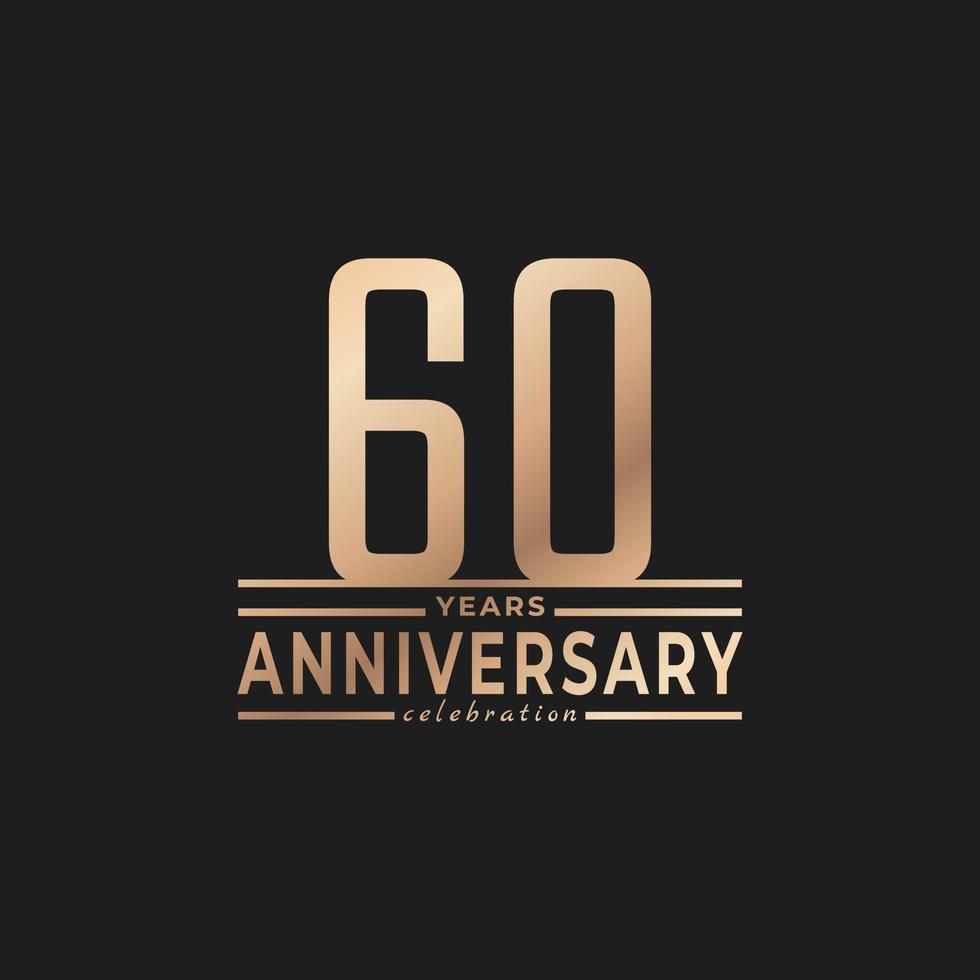60 Year Anniversary Celebration with Thin Number Shape Golden Color for Celebration Event, Wedding, Greeting card, and Invitation Isolated on Dark Background vector