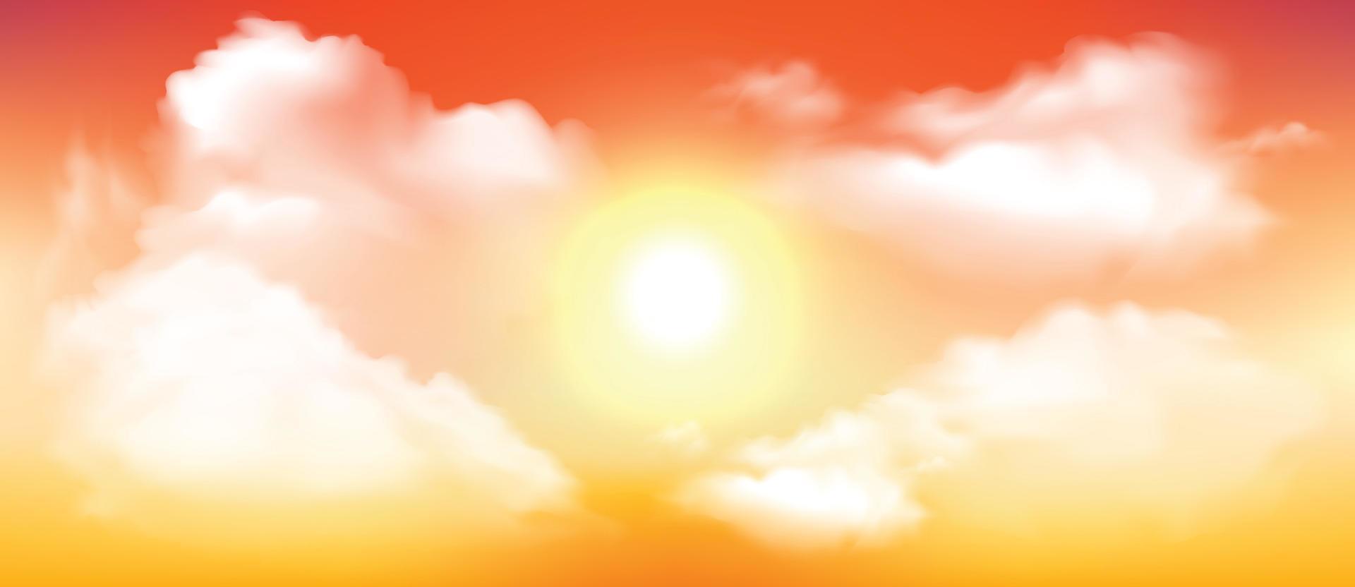 Sunny background, blue sky with white clouds and sun vector