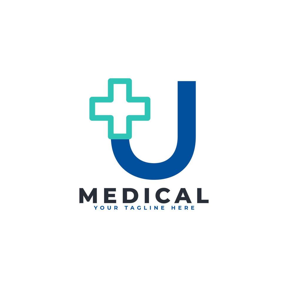 Letter U cross plus logo. Usable for Business, Science, Healthcare, Medical, Hospital and Nature Logos. vector