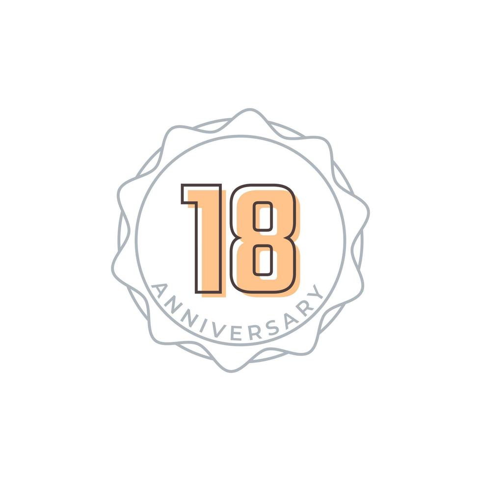 Insignia de vector de celebración de aniversario de 18 años. saludo de feliz aniversario celebra ilustración de diseño de plantilla