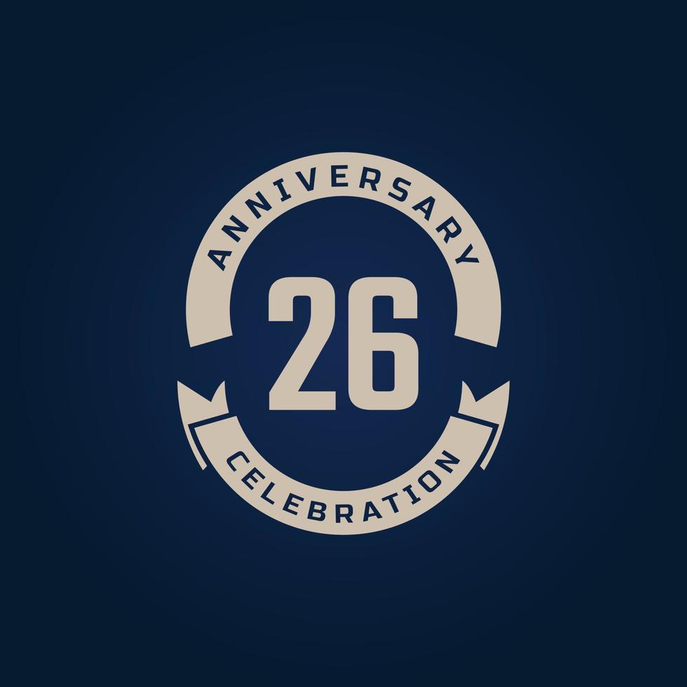 26 Year Anniversary Celebration with Golden Color for Celebration Event, Wedding, Greeting card, and Invitation Isolated on Blue Background vector