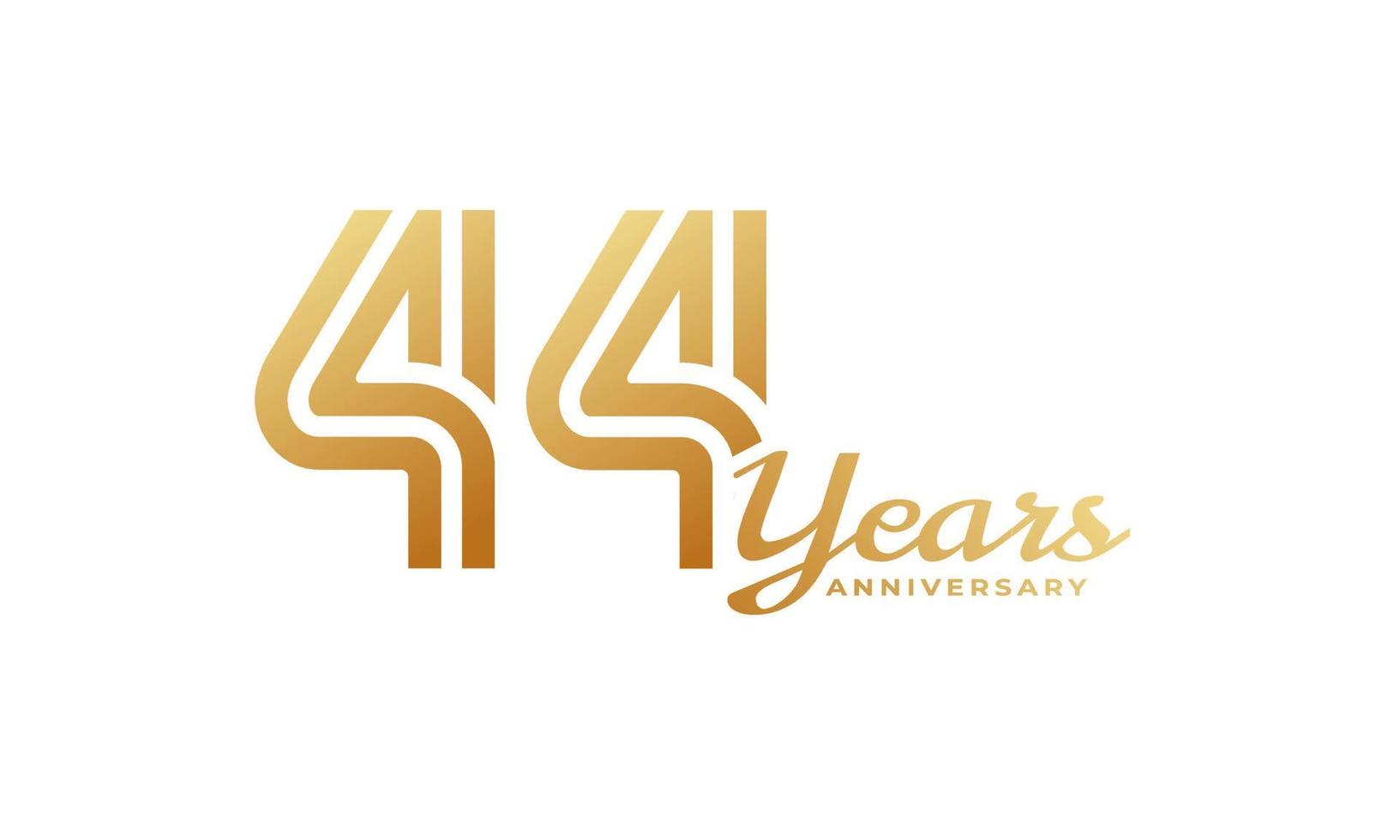 44 Year Anniversary Celebration with Handwriting Golden Color for Celebration Event, Wedding, Greeting card, and Invitation Isolated on White Background vector