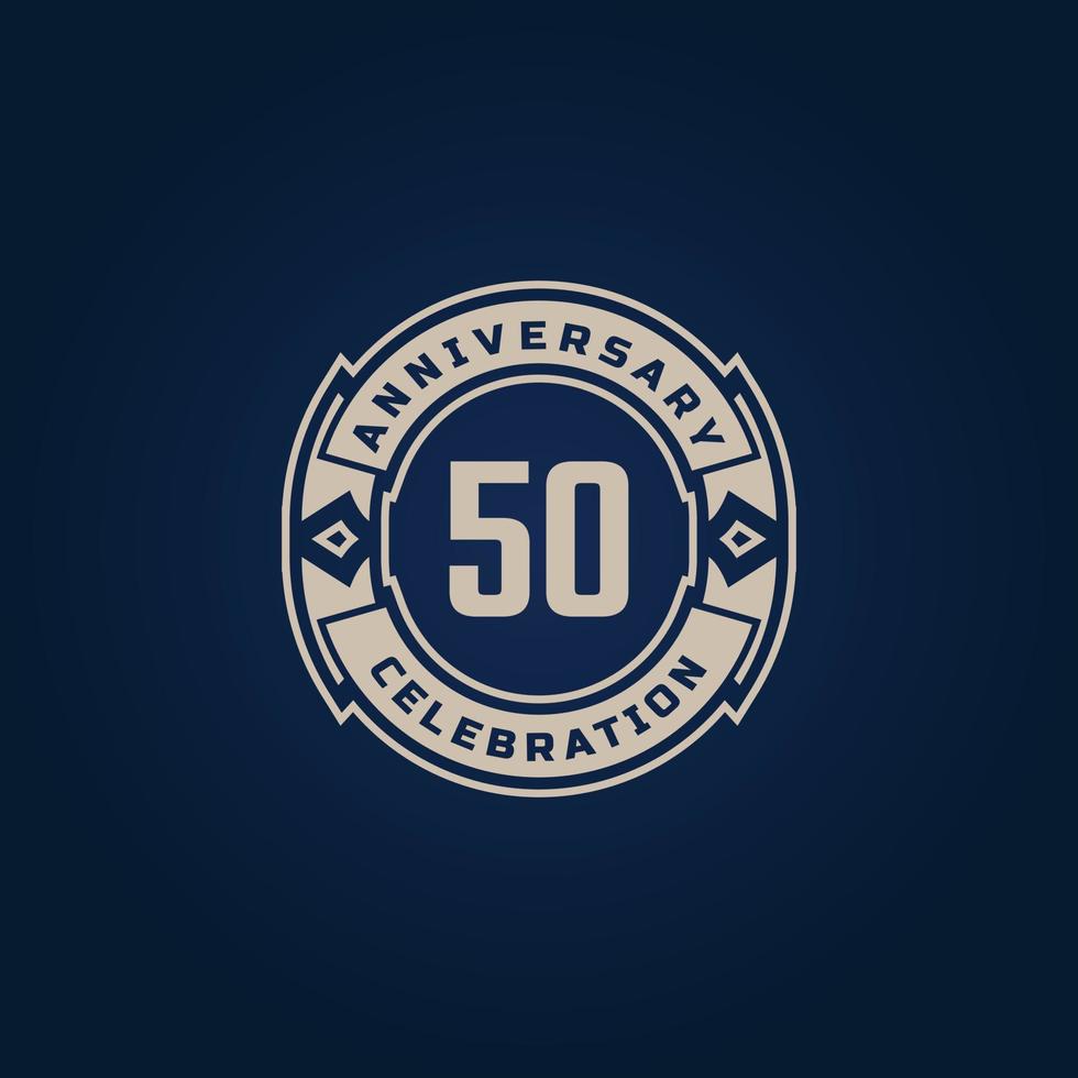 50 Year Anniversary Celebration with Golden Color for Celebration Event, Wedding, Greeting card, and Invitation Isolated on Blue Background vector