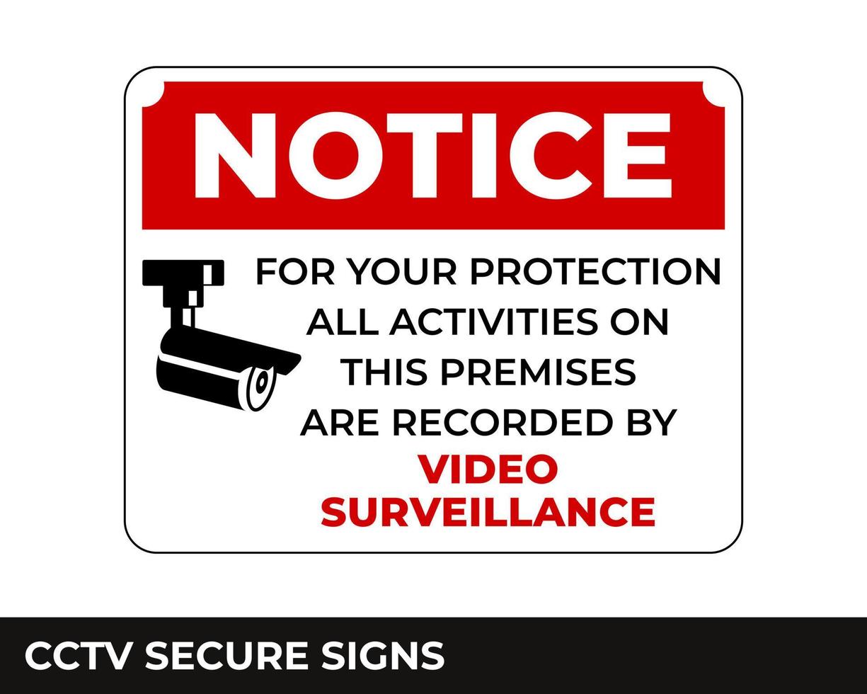 Cctv, Alarm, Monitored And 24 Hour Video Camera Surveillance Sign In Vector, Easy To Use And Print Design Templates vector