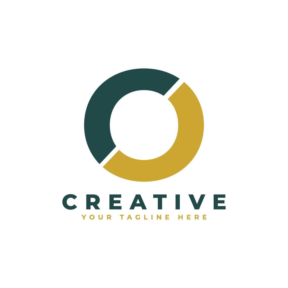 logotipo inicial moderno de la letra o. forma geométrica dorada y verde. utilizable para logotipos comerciales y de marca. vector
