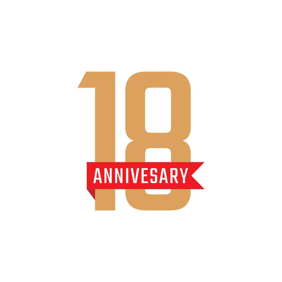 18 Year Anniversary Celebration with Red Ribbon Vector. Happy Anniversary Greeting Celebrates Template Design Illustration vector