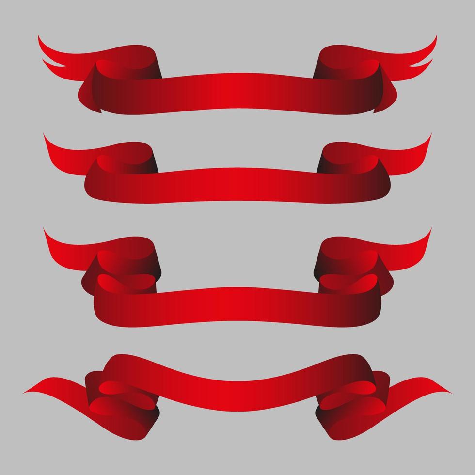 Set of dark red ribbon banners vector