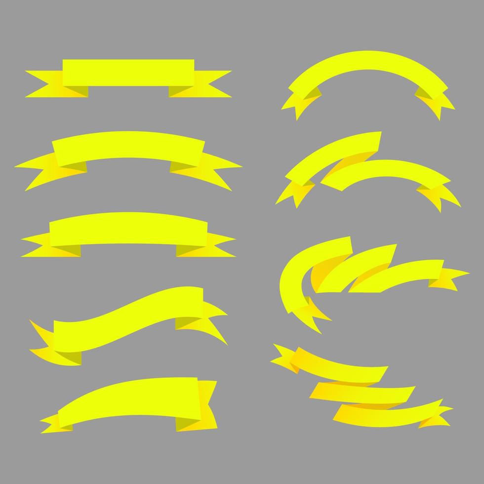 Realistic yellow vector ribbons set, banner, with stitch detailing for your design project