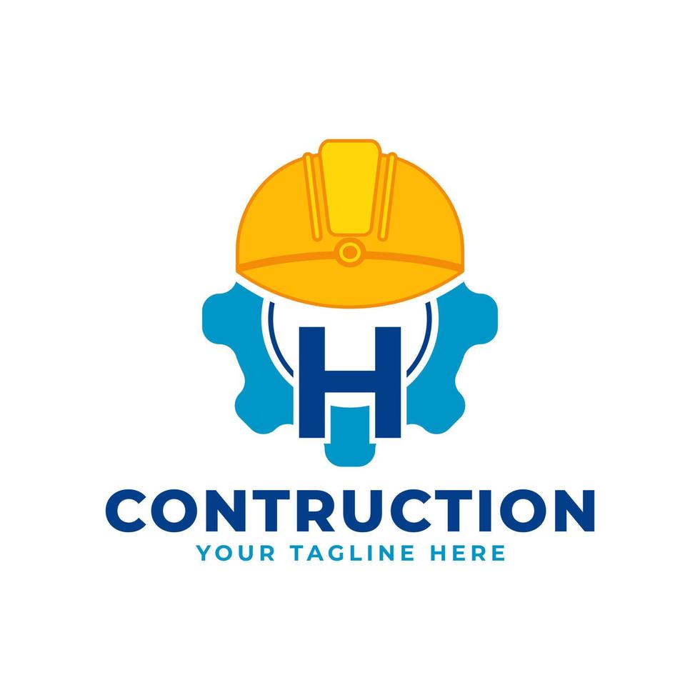 Initial Letter H with Gear and Helmet. Construction and Engineering Logo Concept vector