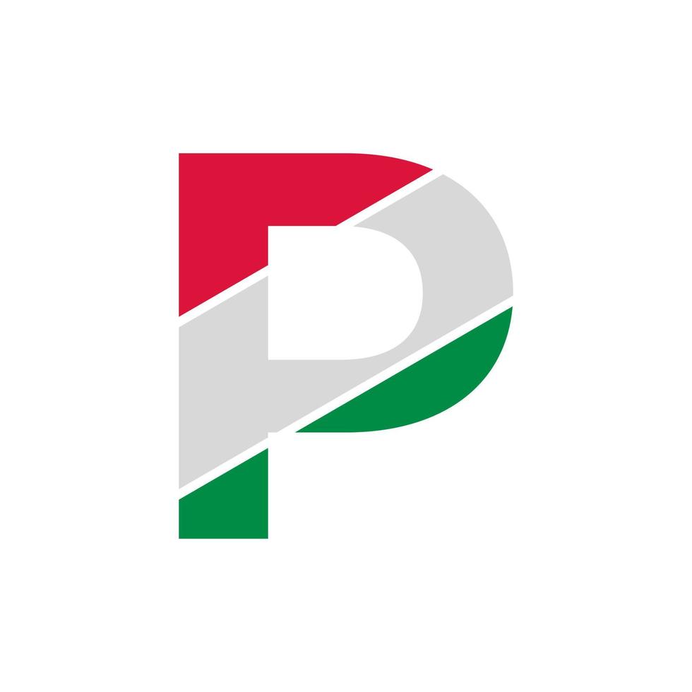 Initial Letter P Paper Cutout with Italian Flag Color Logo Design Template vector