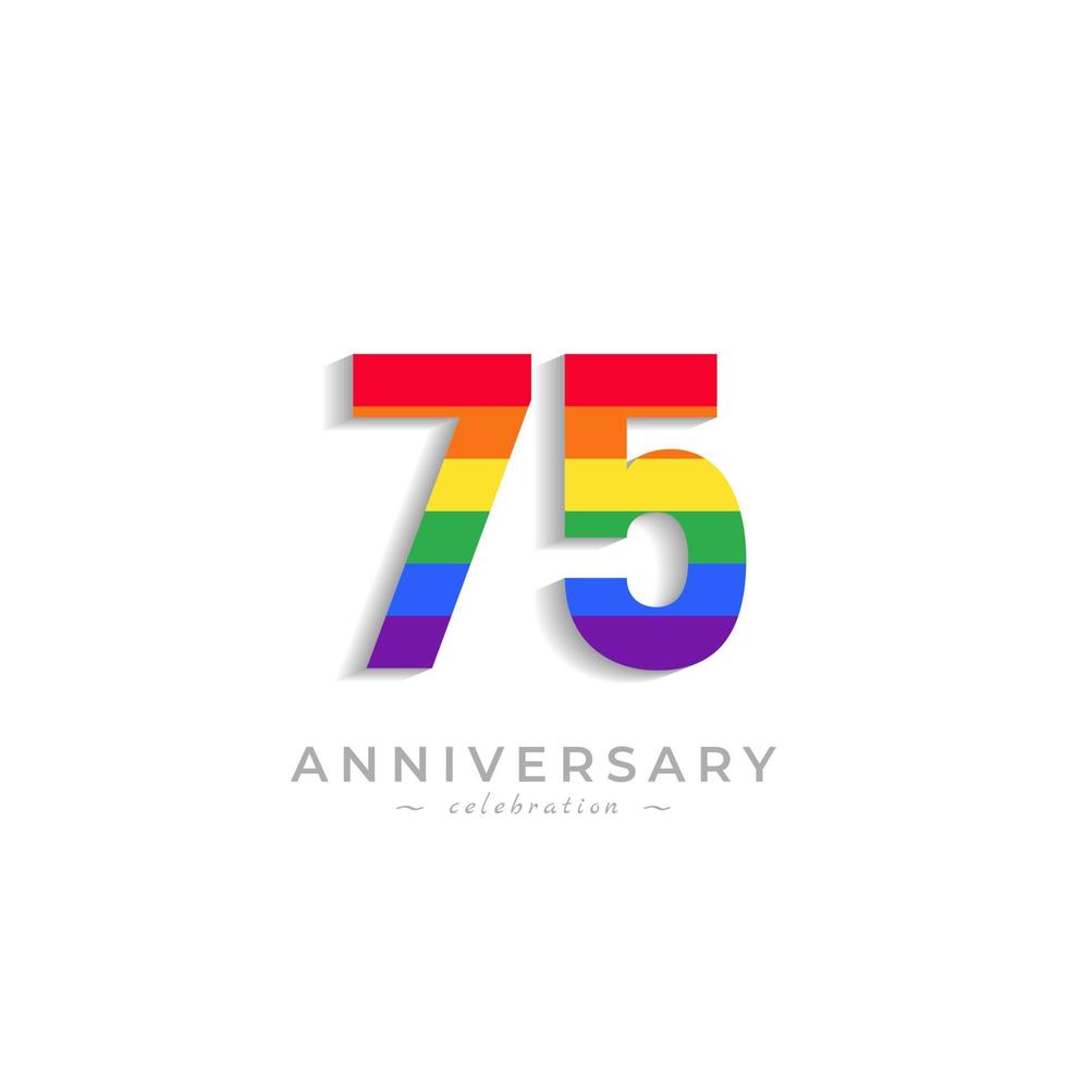 75 Year Anniversary Celebration with Rainbow Color for Celebration Event, Wedding, Greeting card, and Invitation Isolated on White Background vector