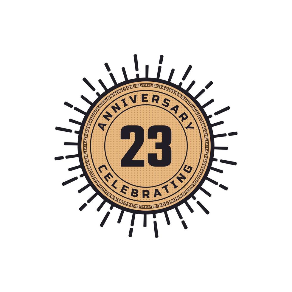Vintage Retro 23 Year Anniversary Celebration with Firework Color. Happy Anniversary Greeting Celebrates Event Isolated on White Background vector