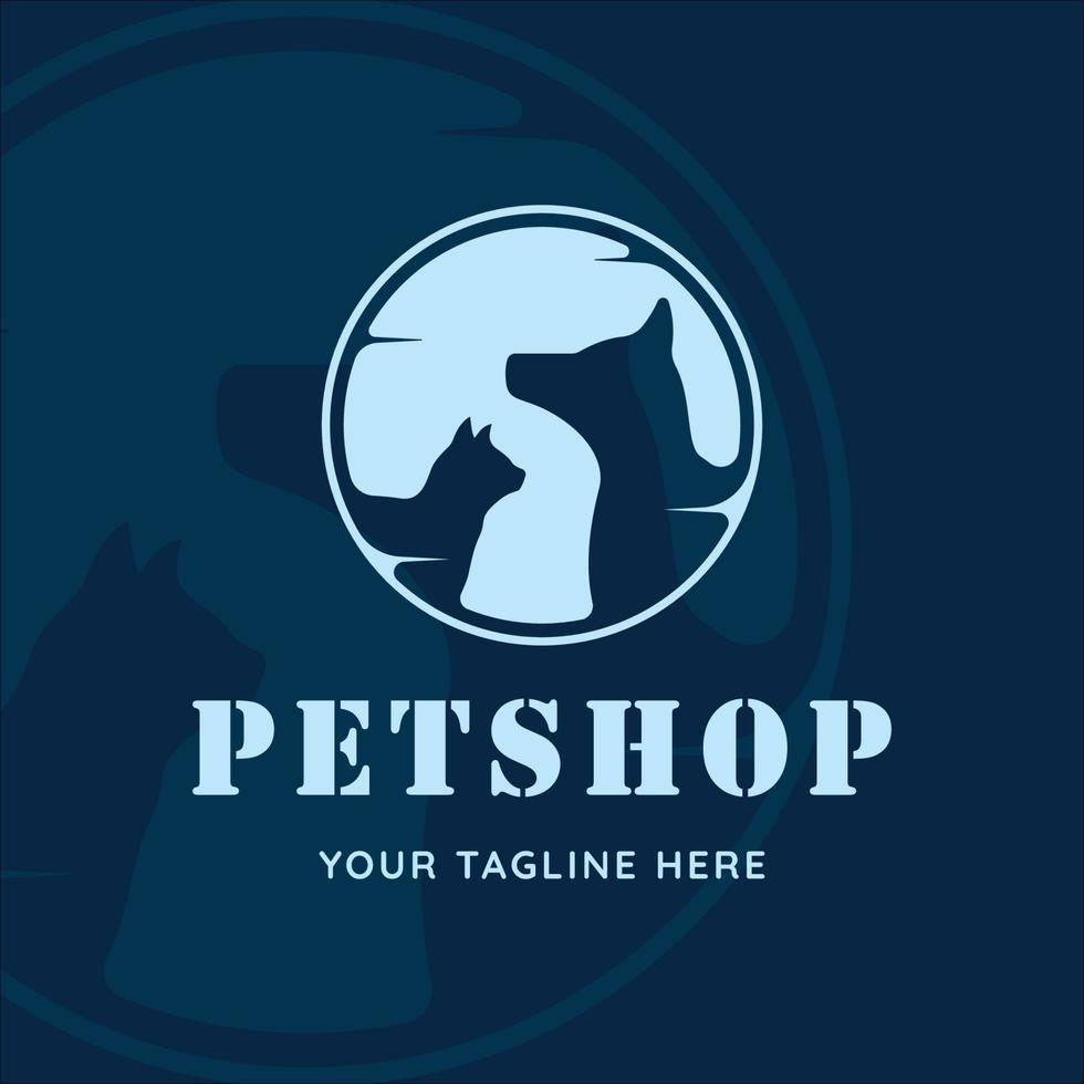 silueta perro y gato vintage logo vector ilustración plantilla icono diseño gráfico. signo de tienda de mascotas o símbolo para el concepto de negocio con estilo de placa retro