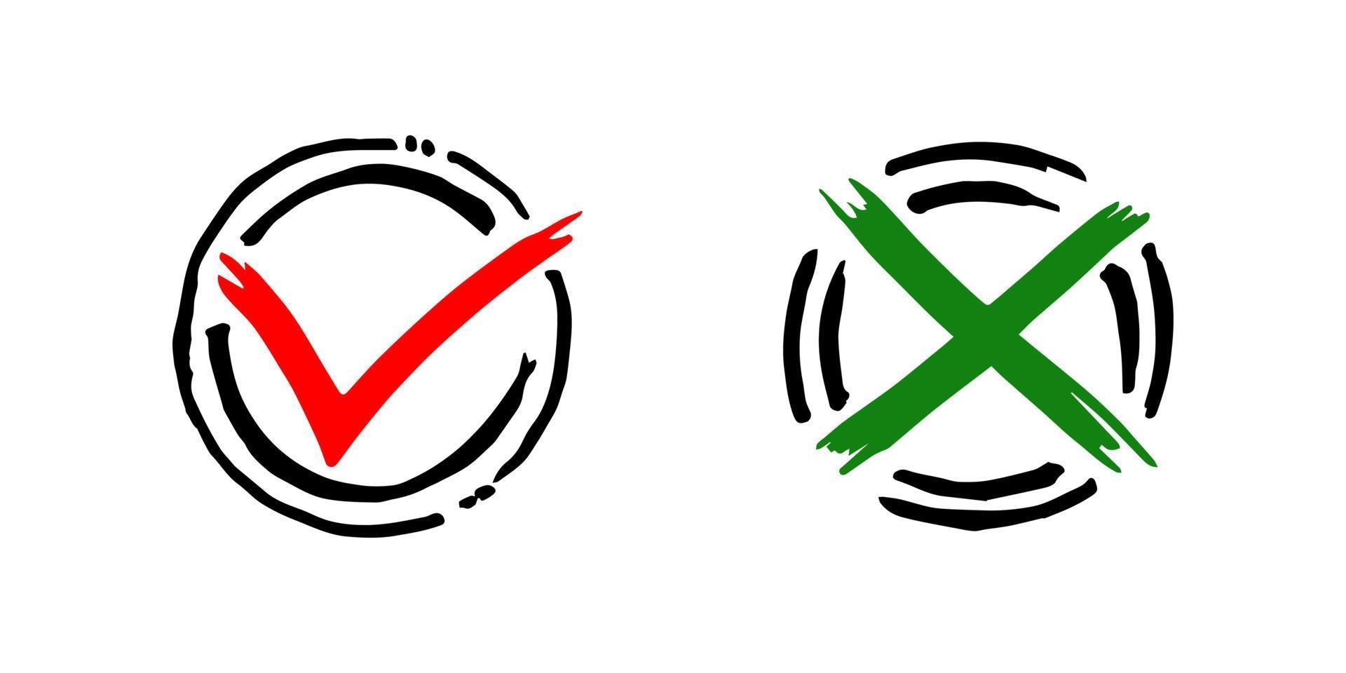 Tick and cross  signs. Checkmark OK and X icons. vector