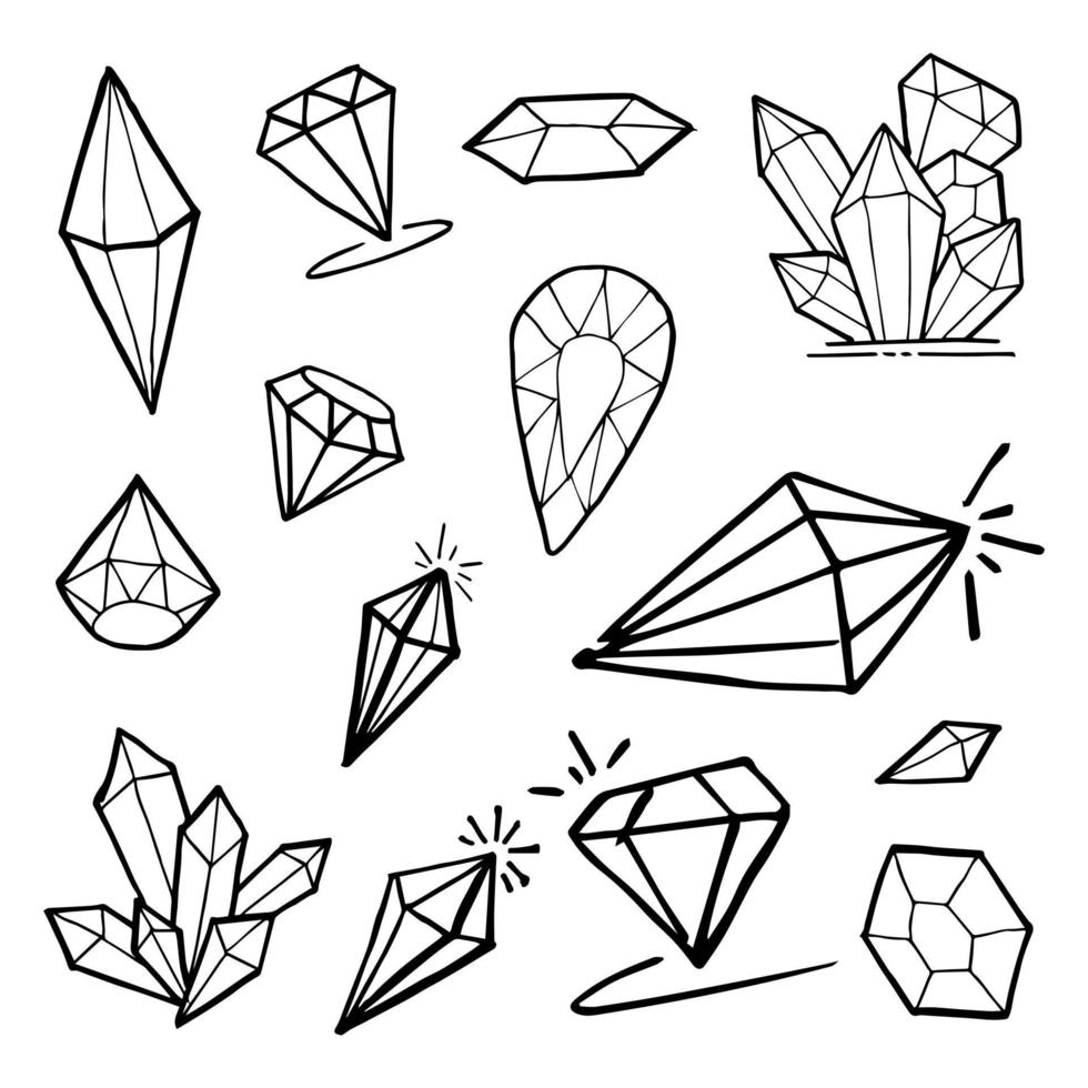 Doodle mano dibujar conjunto de diamantes, ilustración vectorial. vector