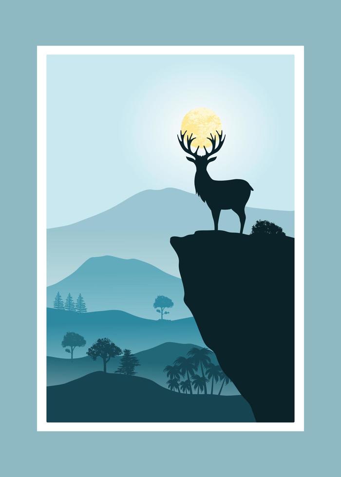 Deer and mountain painting, abstract background, Landscape vector